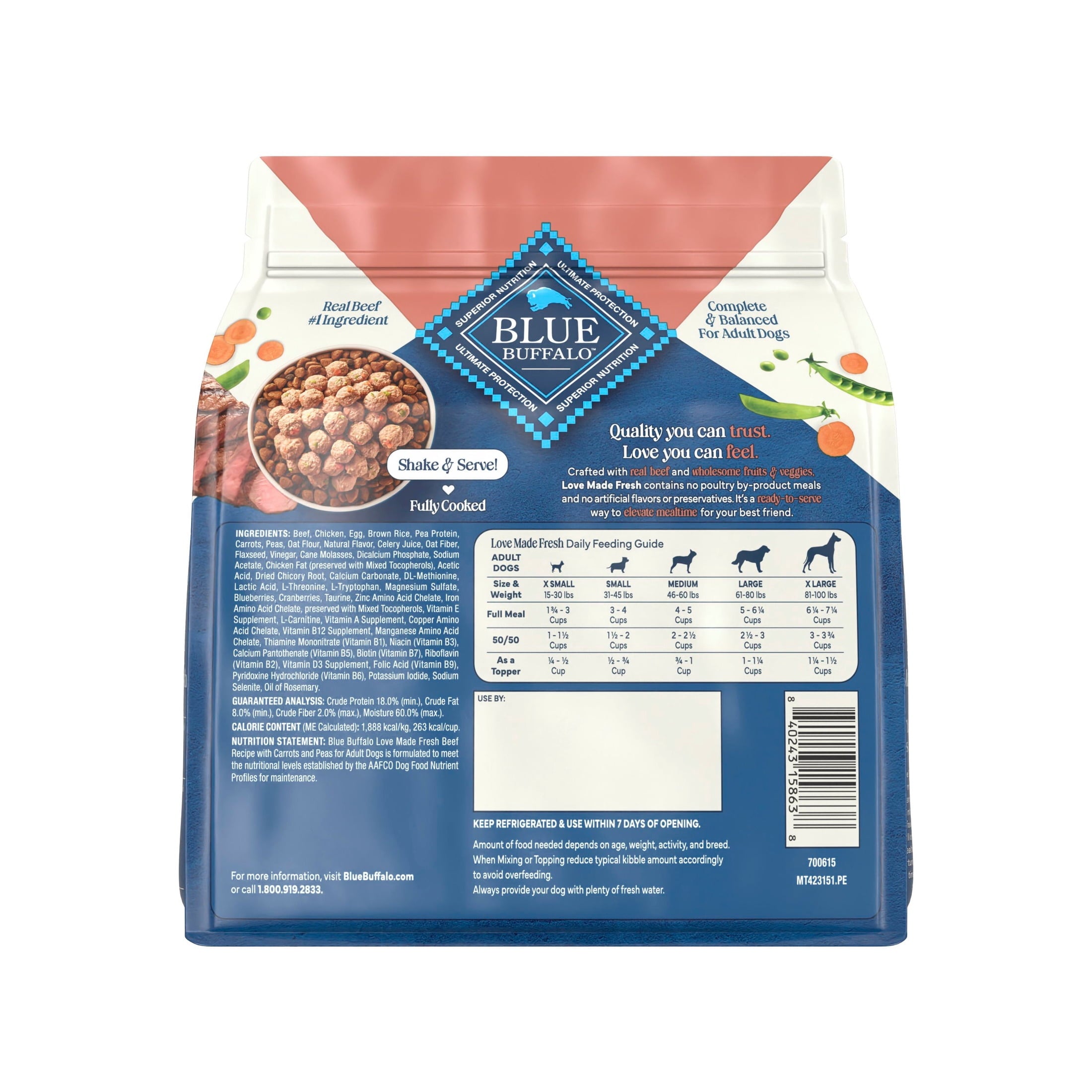Blue Buffalo Love Made Fresh Dog Food - Refrigerated, Beef Meatball 1.5lb Pouch - 6-Pack