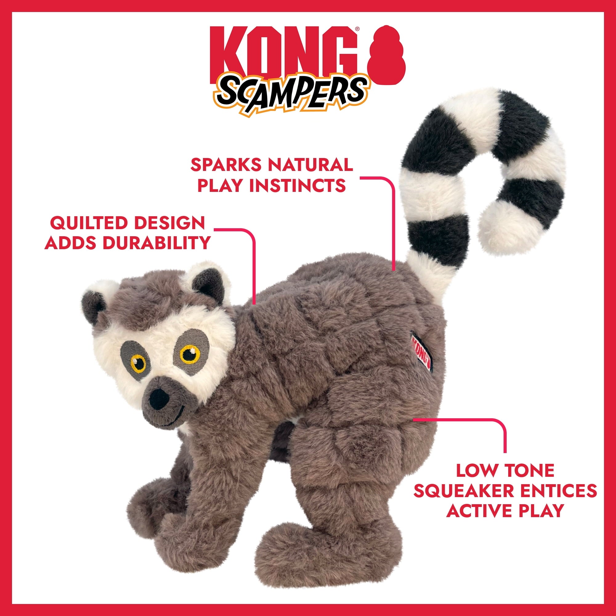 KONG® Scampers Squeaker Plush Dog Toy - Lemur, Medium