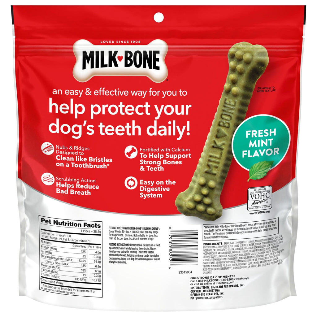 Milk Bone Brushing Chews Fresh Mint Flavor Daily Dental Dog Treats - Large, 24.2 oz Bag