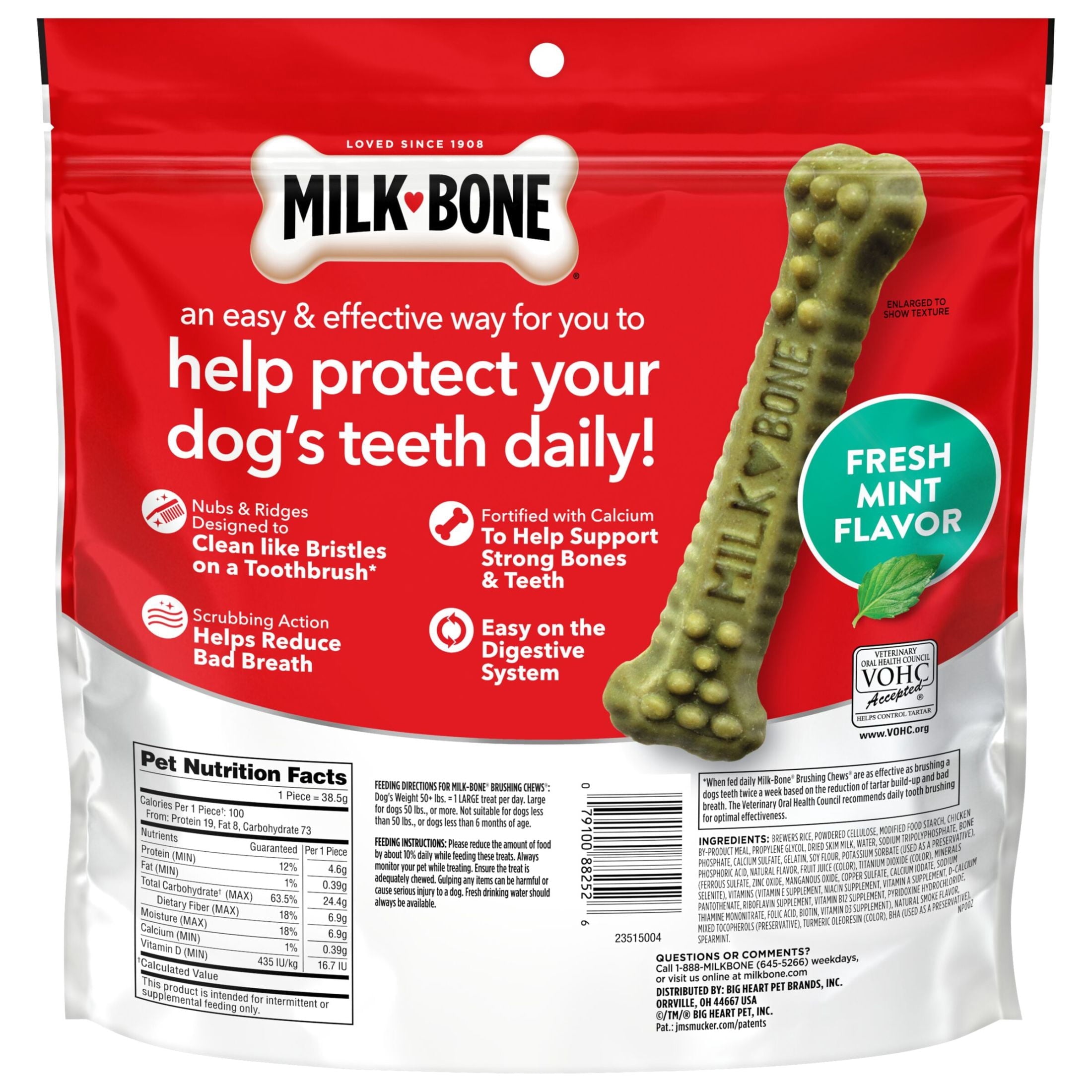 Milk Bone Brushing Chews Fresh Mint Flavor Daily Dental Dog Treats - Large, 24.2 oz Bag