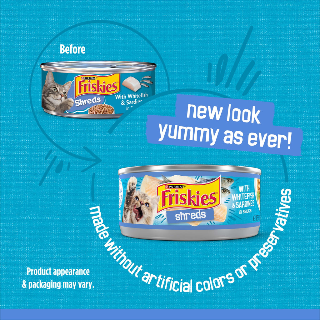 Purina Friskies Shreds - Whitefish and Sardines in Sauce, Wet Cat Food, 5.5 oz Can