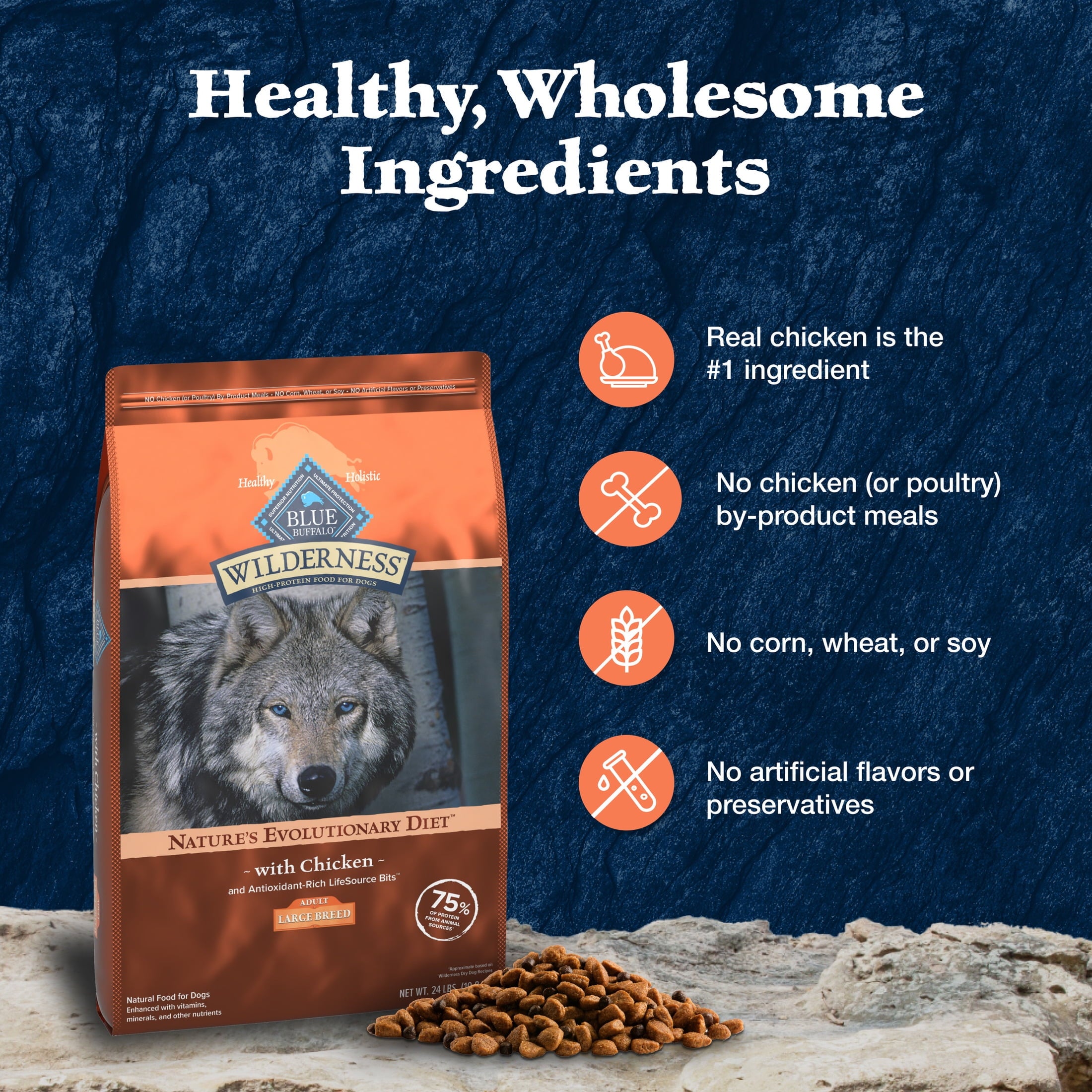 Blue Buffalo Wilderness High-Protein Adult Large Breed Dry Dog Food - Chicken, 28-lb.