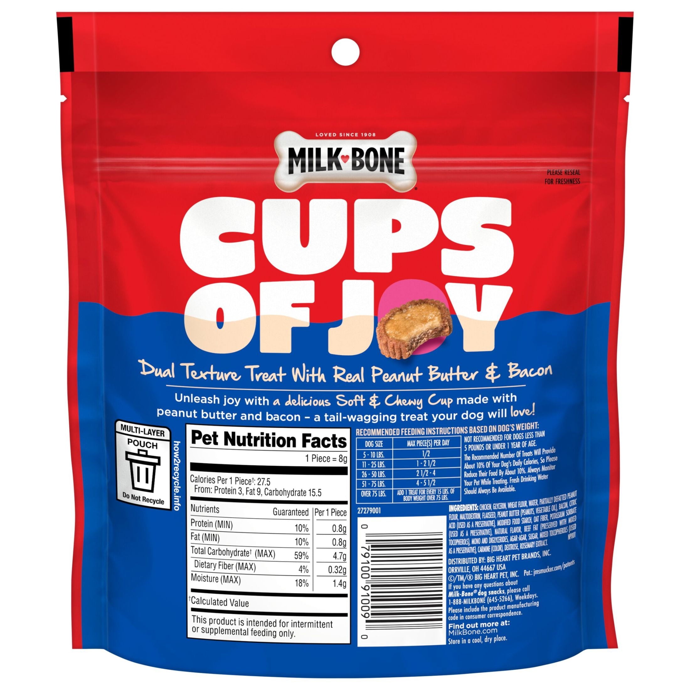 Milk Bone Peanut Buttery Cups - Filled Soft Dog Treats With Jif Peanut Butter & Real Bacon, 4.5 oz Bags