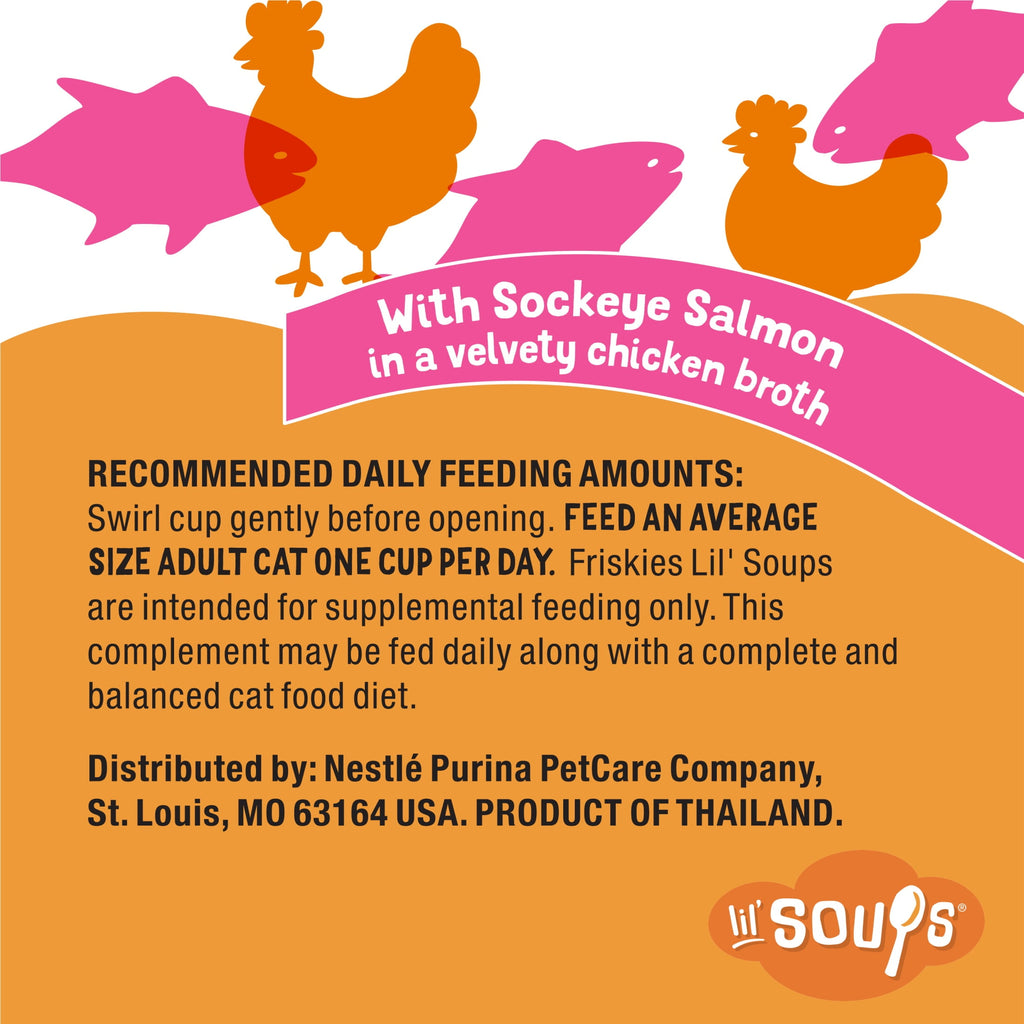 Purina Friskies Grain Free Lickable Cat Food Toppers Lil’ Soups With Sockeye Salmon in Chicken Broth - 1.2 oz Cups