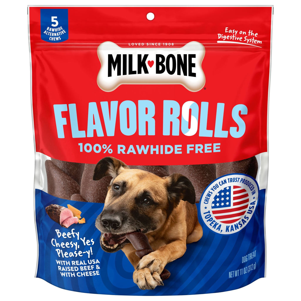 Milk Bone Flavor Rolls Beefy Cheesy - Yes Please y! Rawhide Free Dog Treat With Beef, 5 Count Bag - 3-Pack