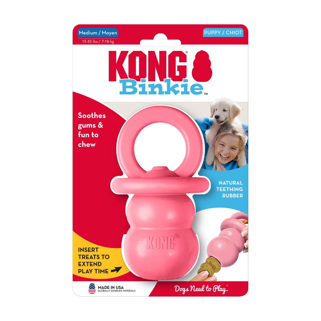 KONG® Puppy Binkie Stuffable Dog Toy - Pink, Medium for Beginner Chewers