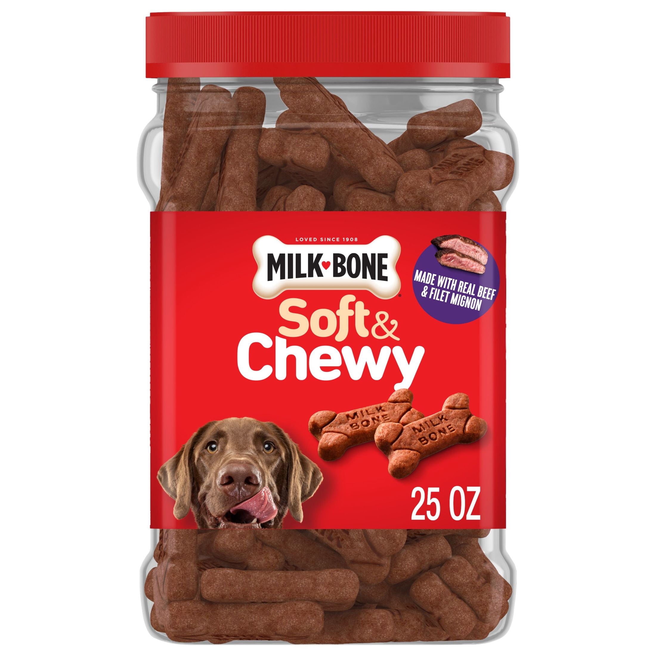 Milk Bone Soft & Chewy Dog Treats - Made with Real Beef & Filet Mignon, 25 oz Canister - 2-Pack