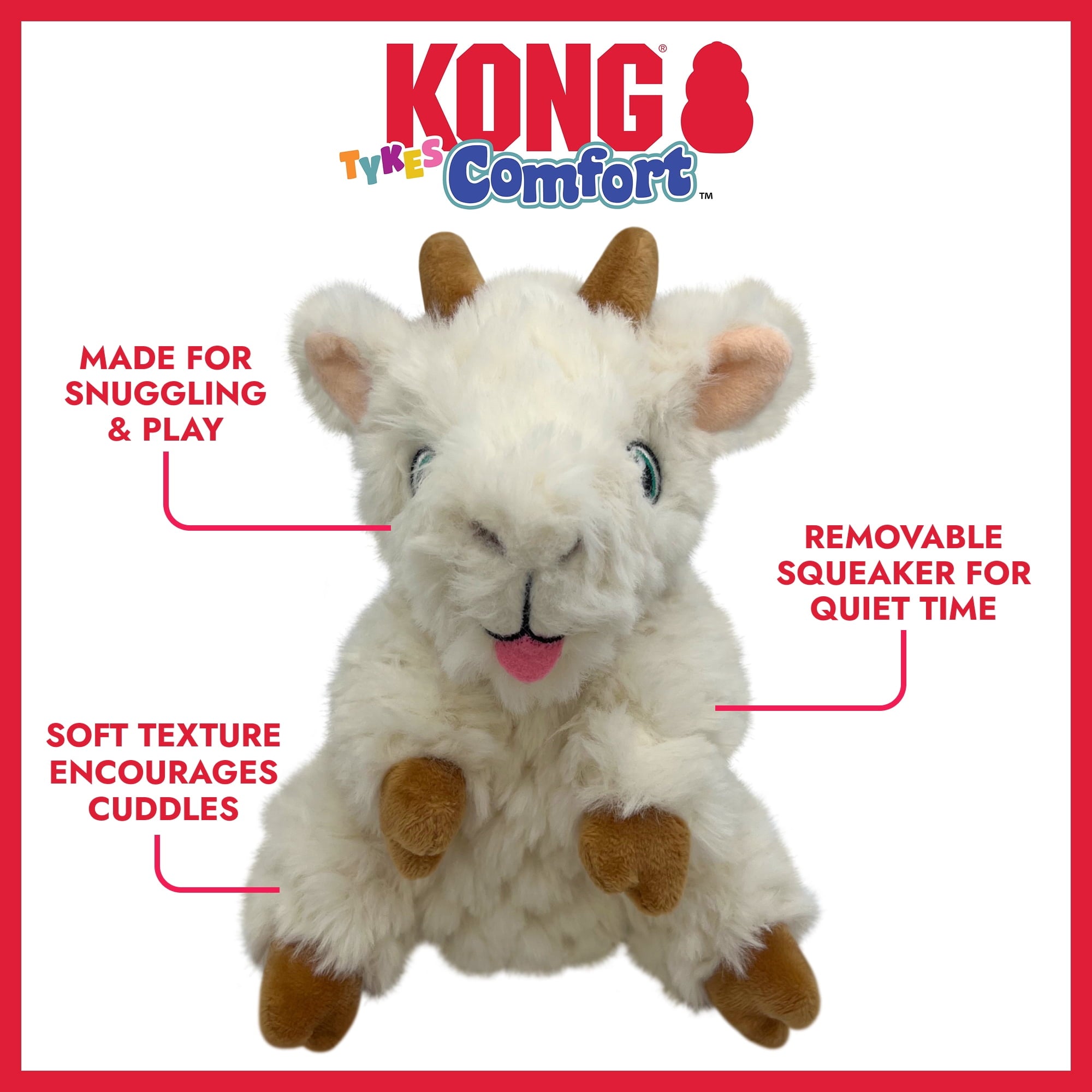 KONG® Comfort Tykes Fluffy Dog Toy - Removable Squeaker, Goat, Small
