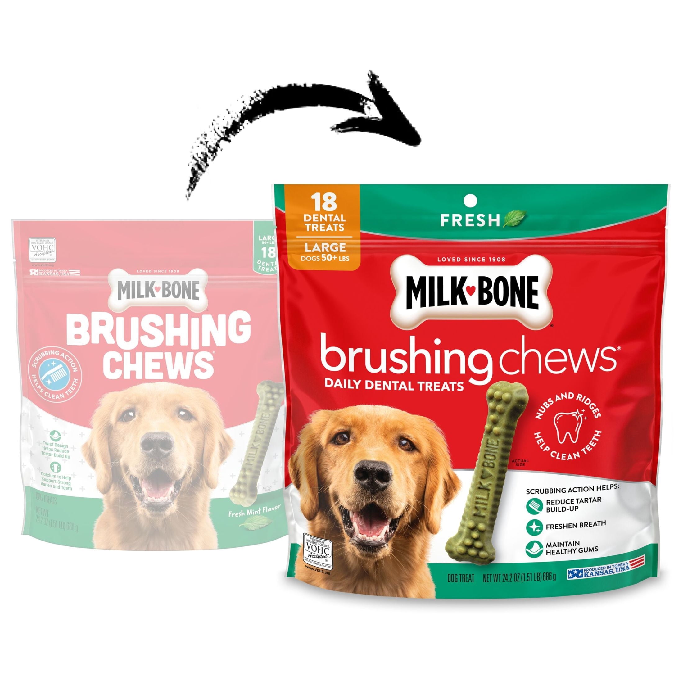 Milk Bone Brushing Chews Fresh Mint Flavor Daily Dental Dog Treats - Large, 24.2 oz Bag