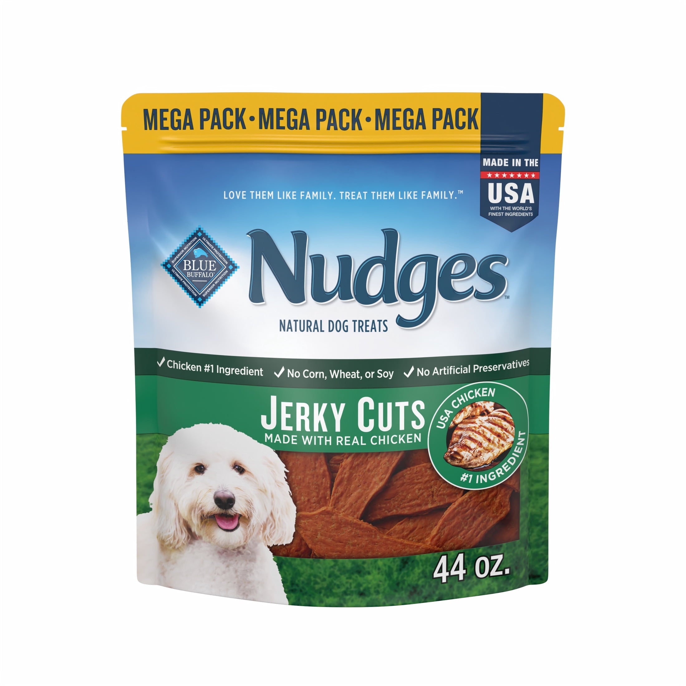 Blue Buffalo Nudges Jerky Cuts - Natural Dog Treats, Chicken Jerky, 44oz Bag