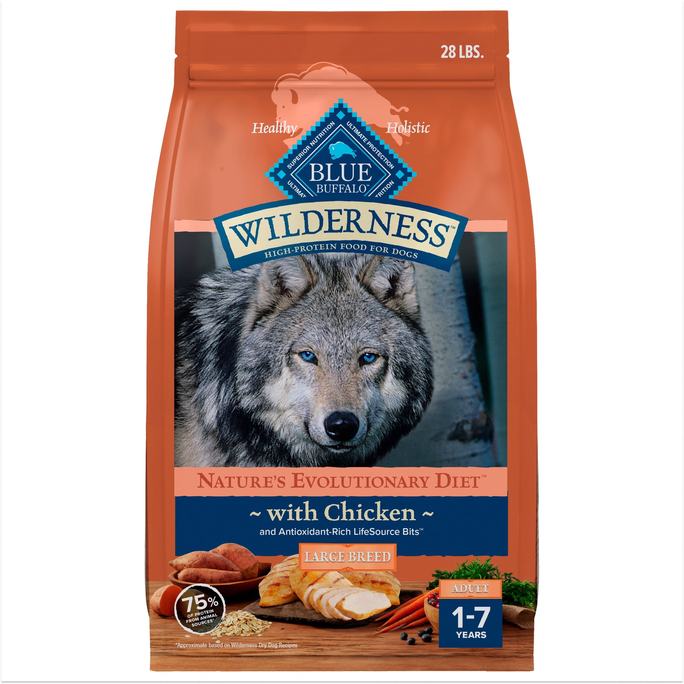 Blue Buffalo Wilderness High-Protein Adult Large Breed Dry Dog Food - Chicken, 28-lb.