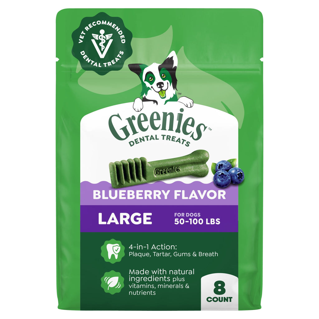 Greenies Blueberry Flavor Adult Natural Dental Dog Treats Large Size - 12 oz Pack (8 Count)