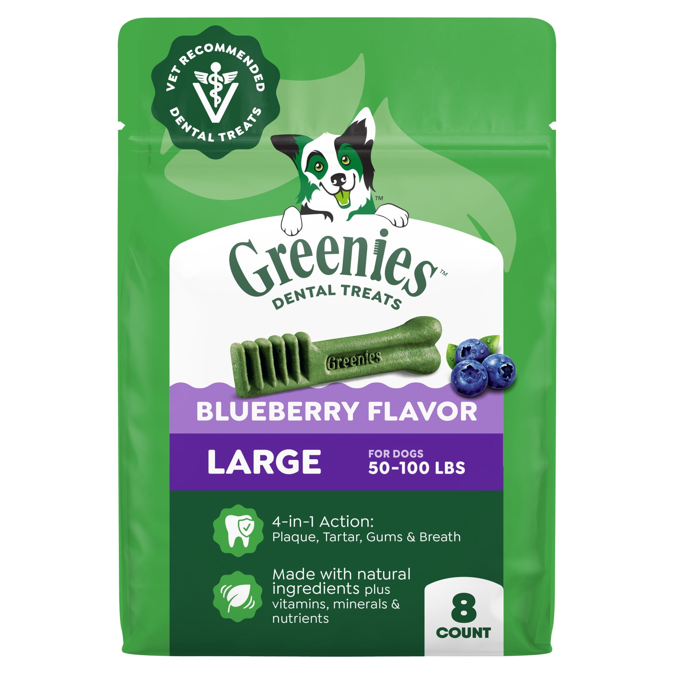 Greenies Blueberry Flavor Adult Natural Dental Dog Treats Large Size - 12 oz Pack (8 Count)