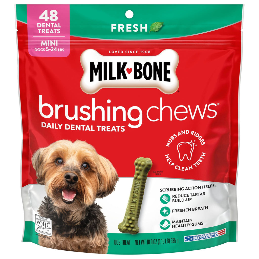 Milk Bone Brushing Chews Fresh Mint Flavor Daily Dental Dog Treats - Mini, 18.9 oz Bag