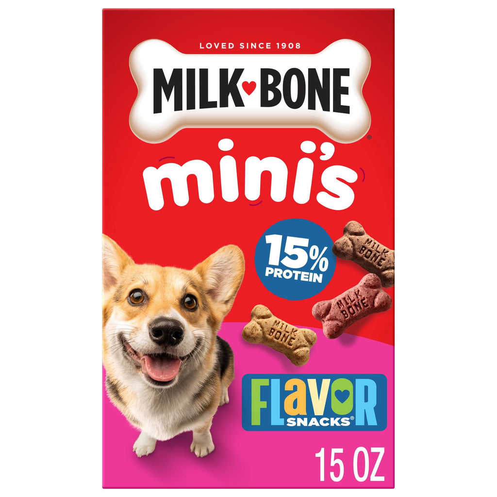 Milk Bone Flavor Snacks Mini’s Dog Biscuits - Flavored Crunchy Dog Treats, 15 oz Box