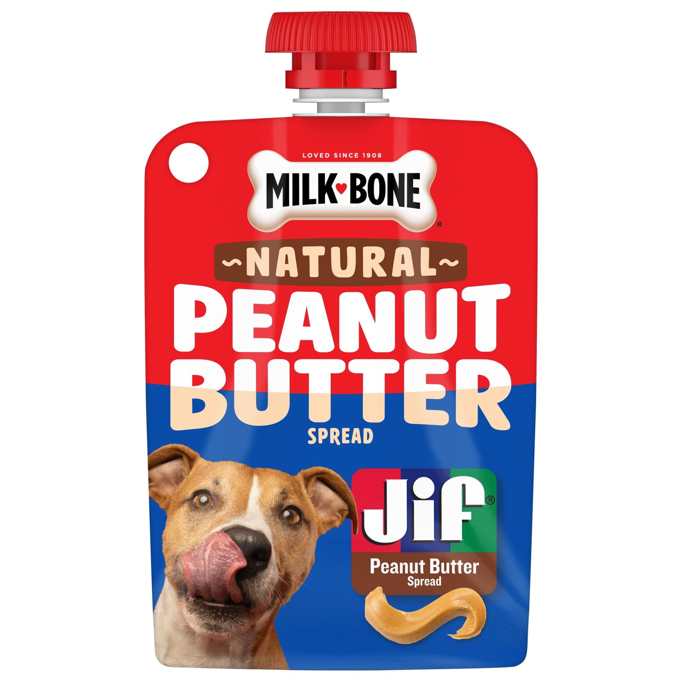Milk Bone Natural Peanut Butter Spread with Jif - Lickable Dog Treats in a Squeezable Pouch, 5 oz