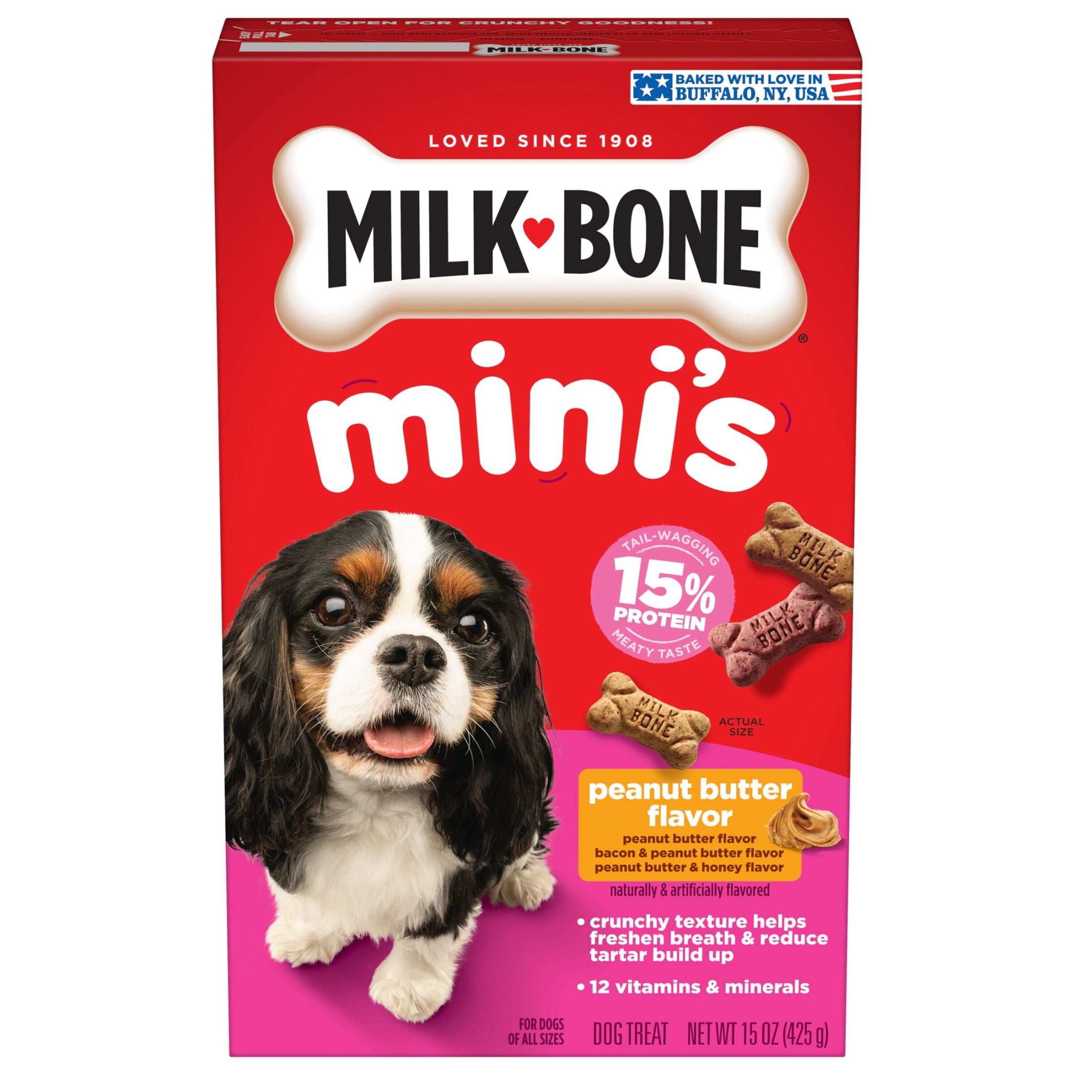 Milk Bone Mini’s Peanut Butter Flavor Dog Biscuits - Naturally & Artificially Flavored, 15 oz Box