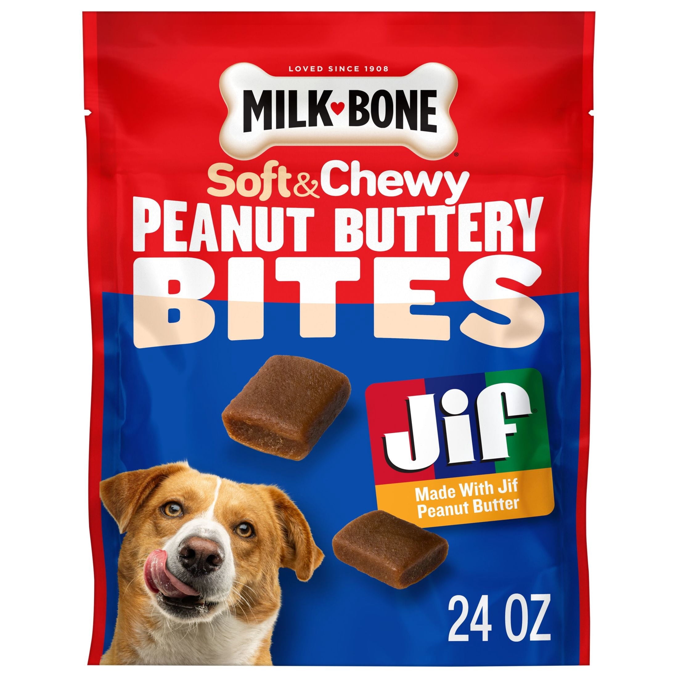 Milk Bone Peanut Buttery Bites - Soft Dog Treats With Jif Peanut Butter, 24 oz Bag