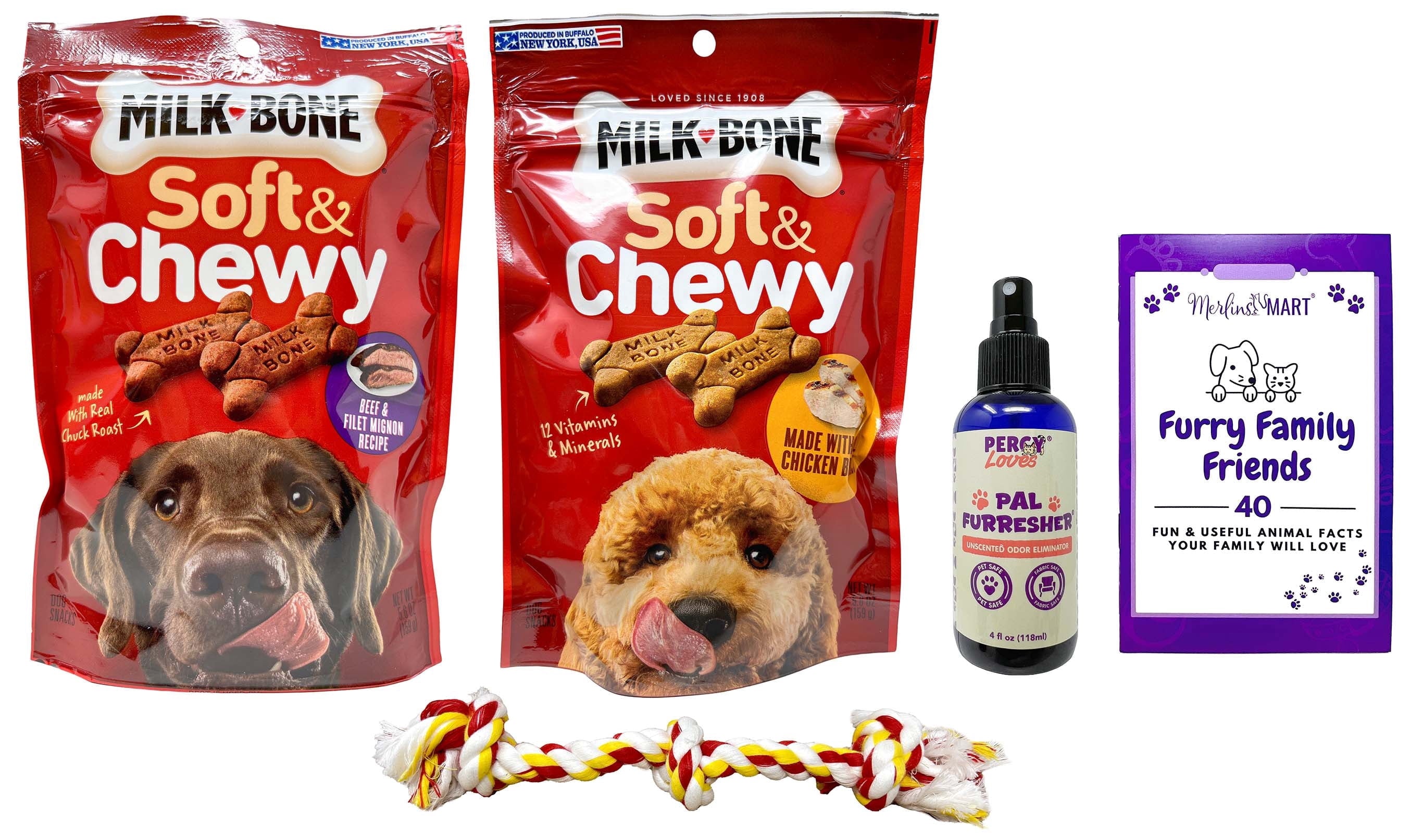 Milk-Bone Soft & Chewy Dog Treats Variety 2-Pack - Beef Filet Mignon & Chicken Flavors - MerlinsMart & Percy Loves Pal Furresher