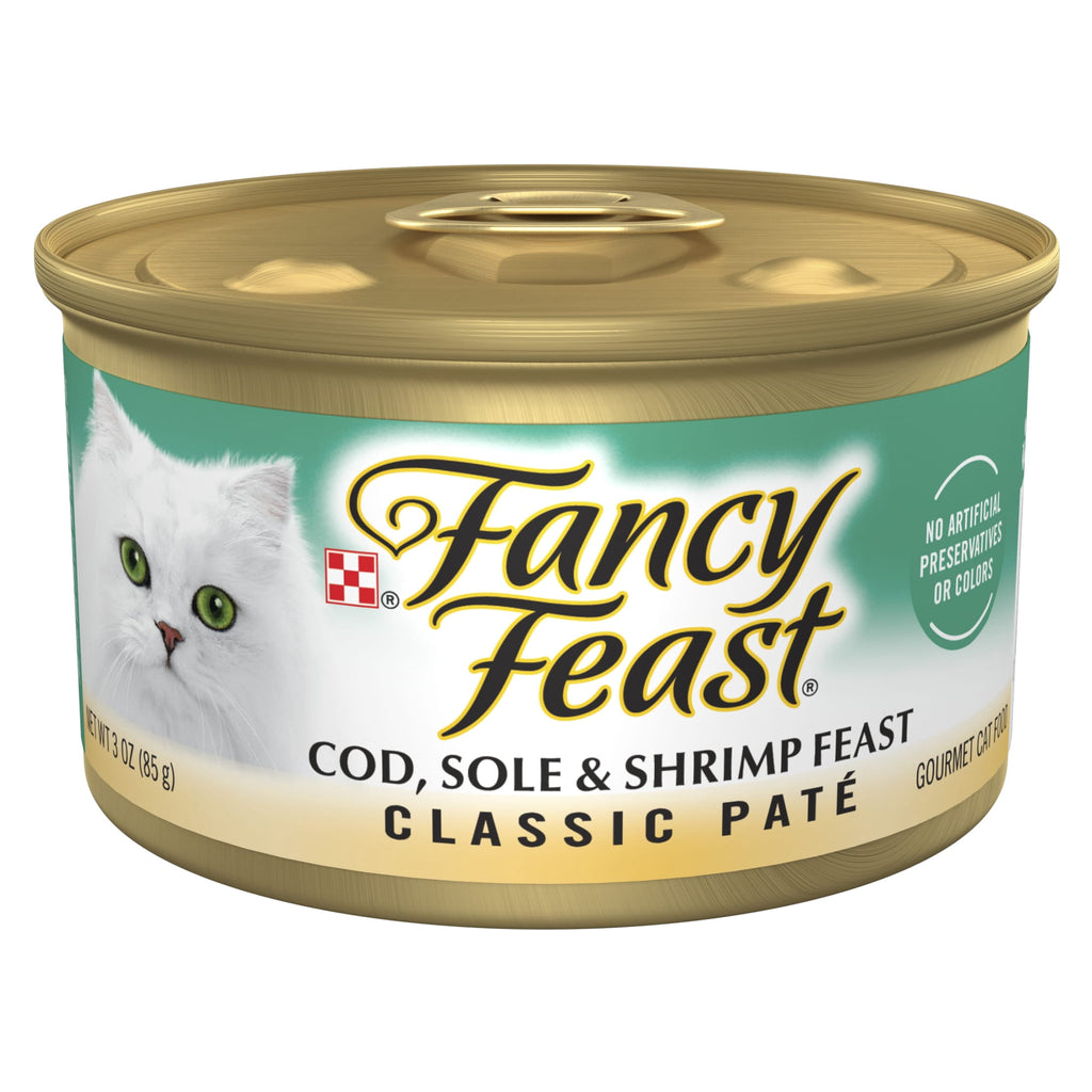 Purina Fancy Feast Cod - Sole and Shrimp Feast Classic Grain Free Wet Cat Food Pate, 3 oz.