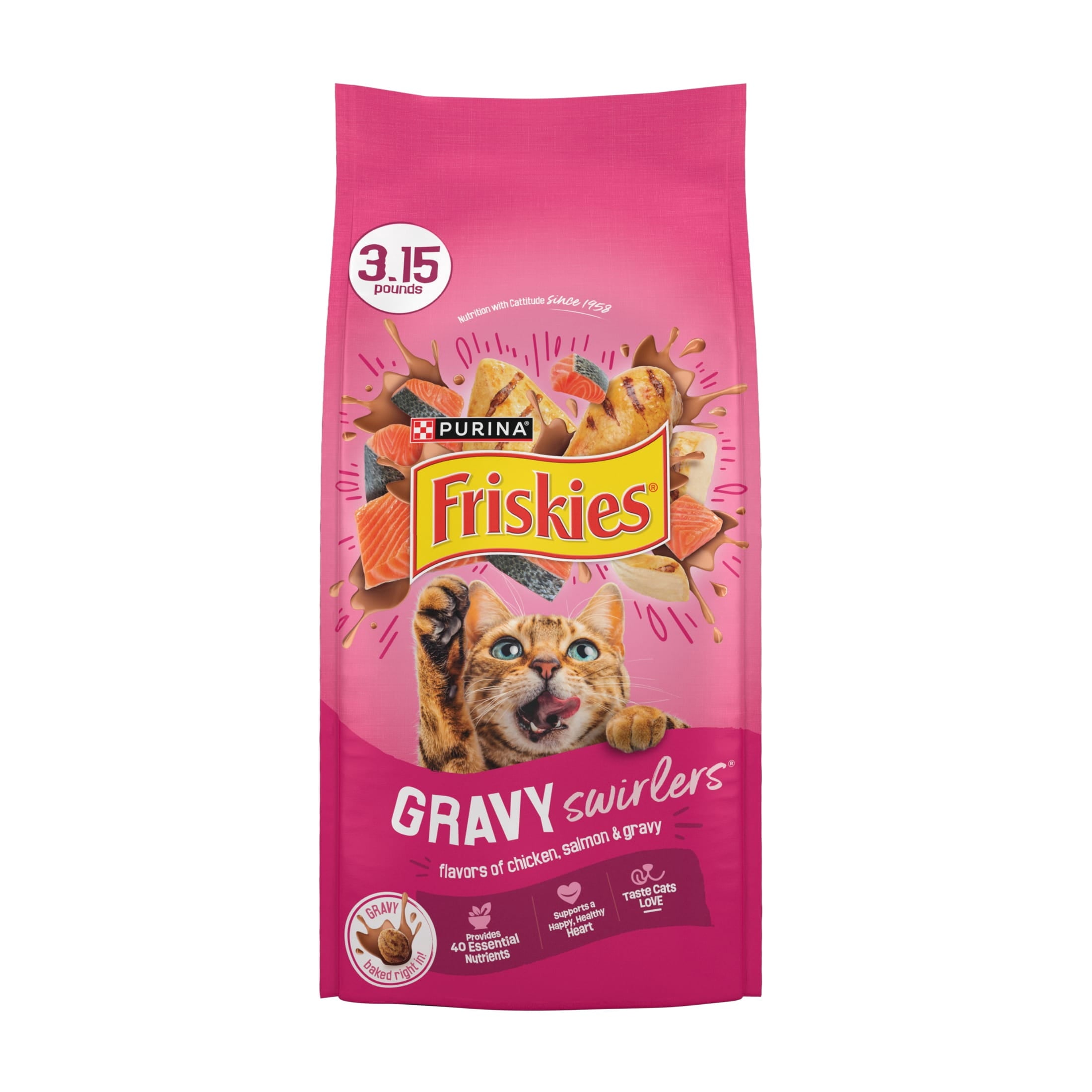 Purina Friskies Gravy Swirlers Dry Cat Food Flavors of Chicken - Salmon and Gravy, 3.15 lb Bag