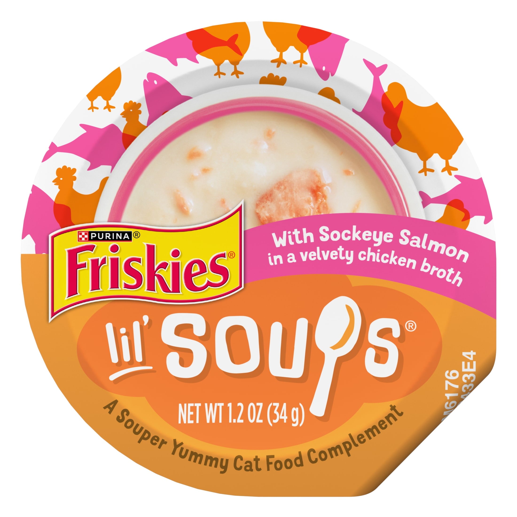 Purina Friskies Grain Free Lickable Cat Food Toppers Lil’ Soups With Sockeye Salmon in Chicken Broth - 1.2 oz Cups