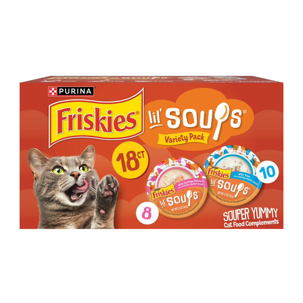 Purina Friskies Lil' Soups Salmon and Tuna for Cats Variety Pack - 1.2 oz Cups (18 Count)