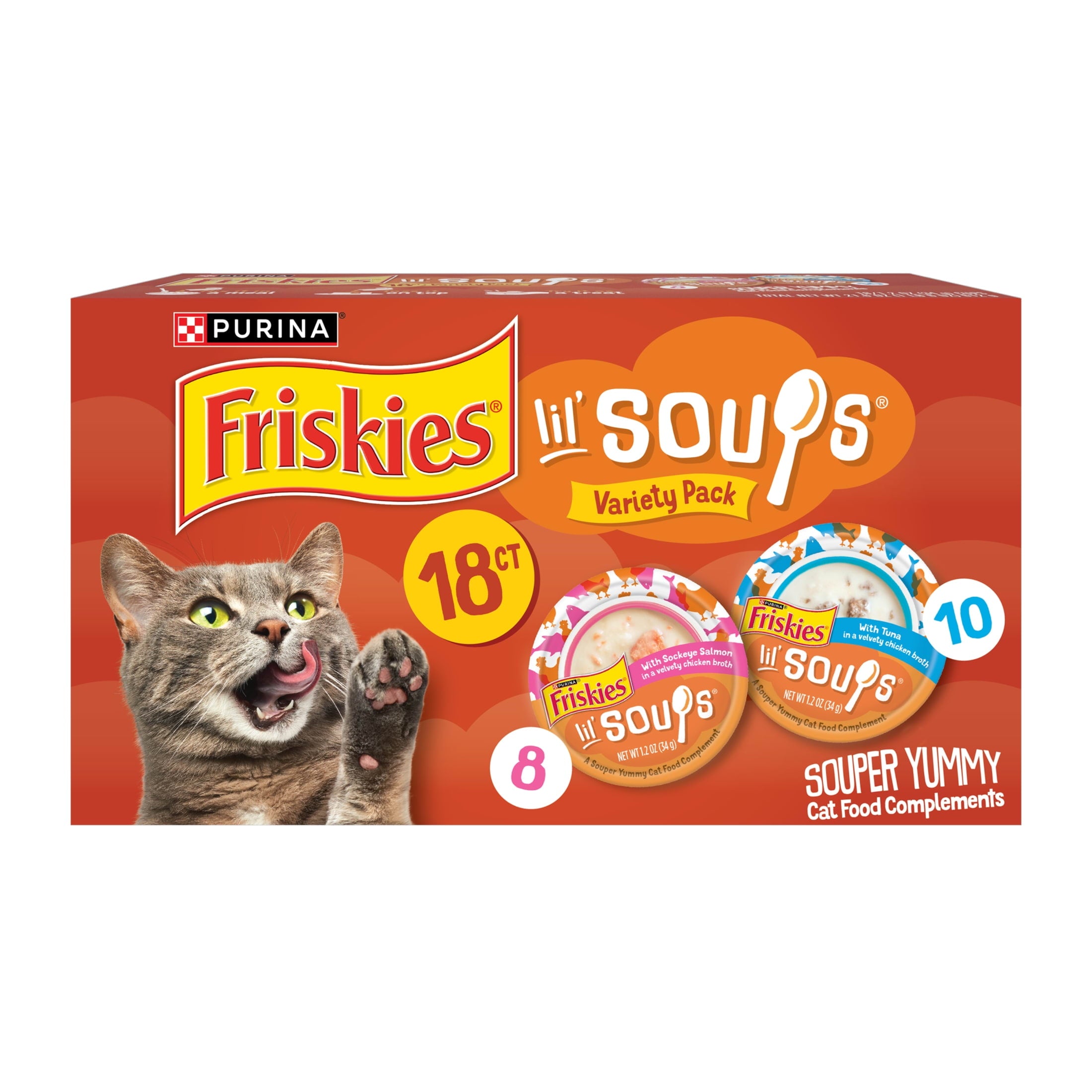 Purina Friskies Lil' Soups Salmon and Tuna for Cats Variety Pack - 1.2 oz Cups (18 Count)