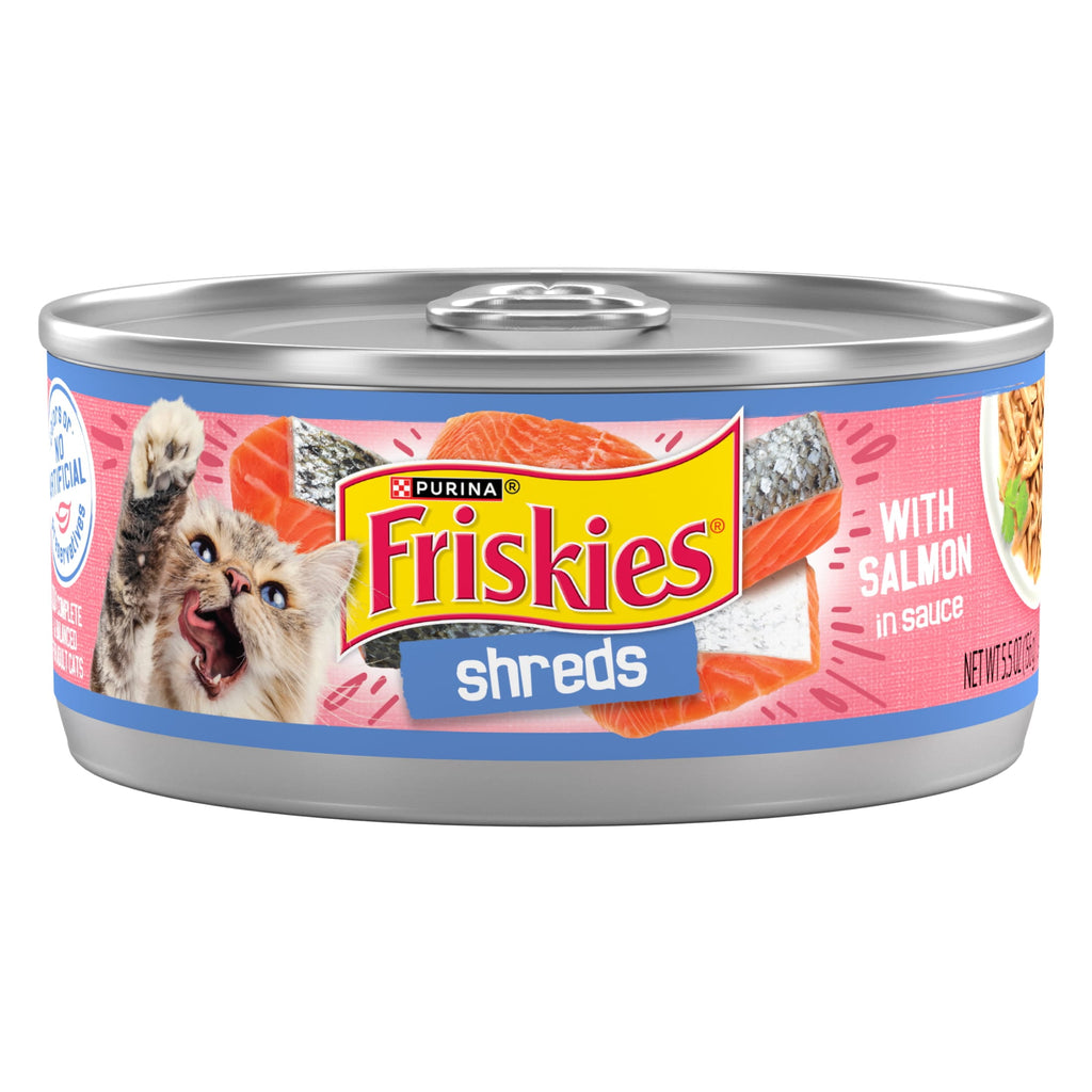 Purina Friskies Shreds With Salmon in Sauce - Wet Cat Food, 5.5 oz Can, 24 Pack