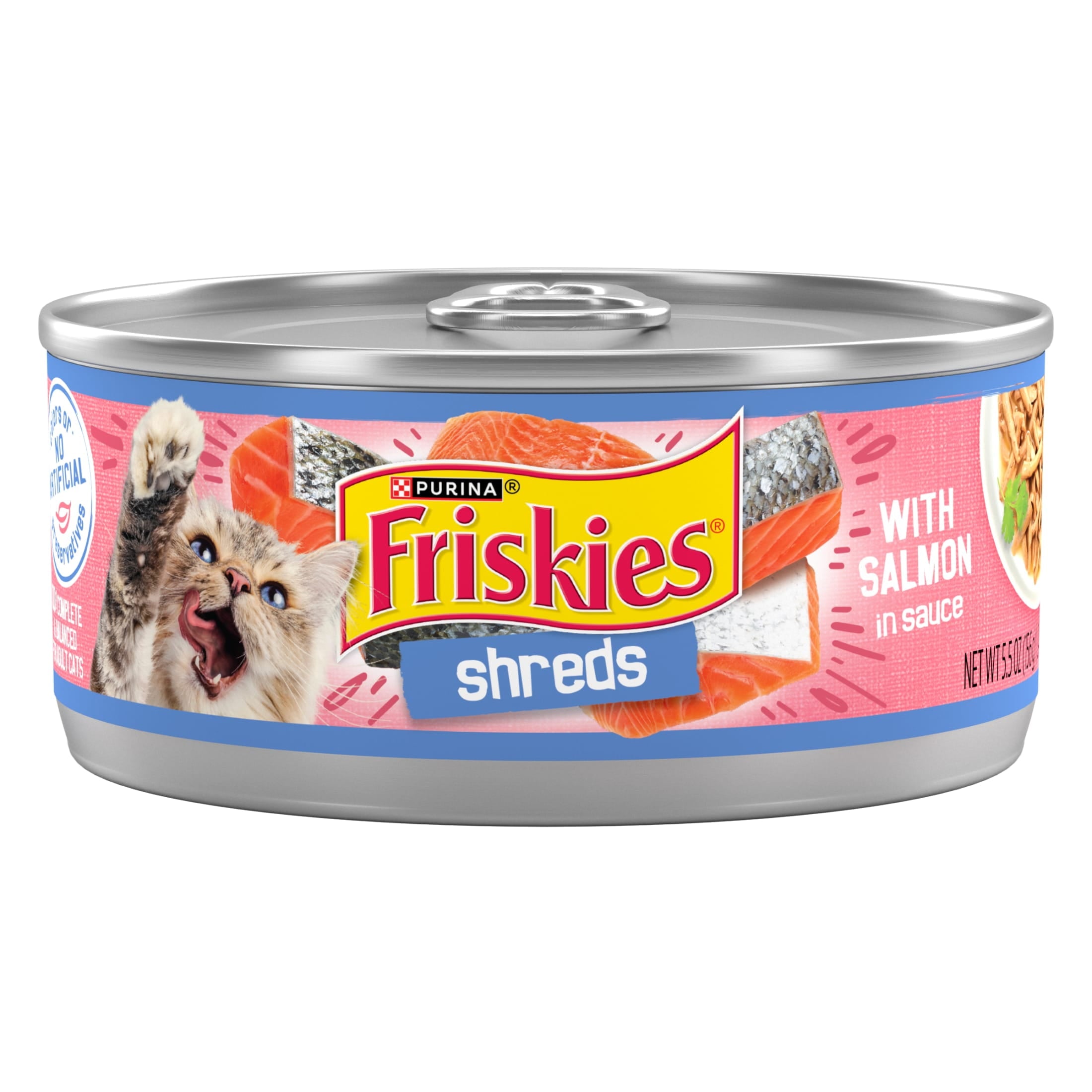 Purina Friskies Shreds With Salmon in Sauce - Wet Cat Food, 5.5 oz Can, 24 Pack