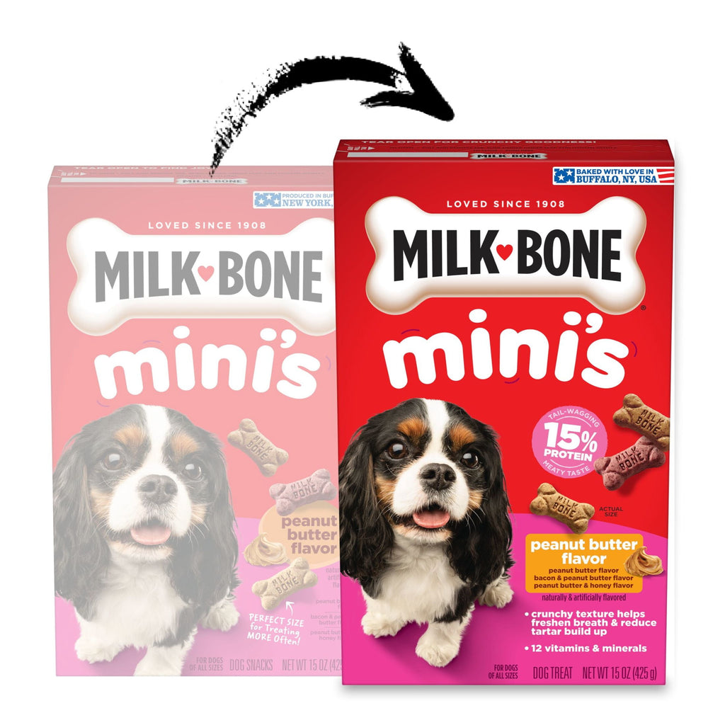 Milk Bone Mini’s Peanut Butter Flavor Dog Biscuits - Naturally & Artificially Flavored, 15 oz Box