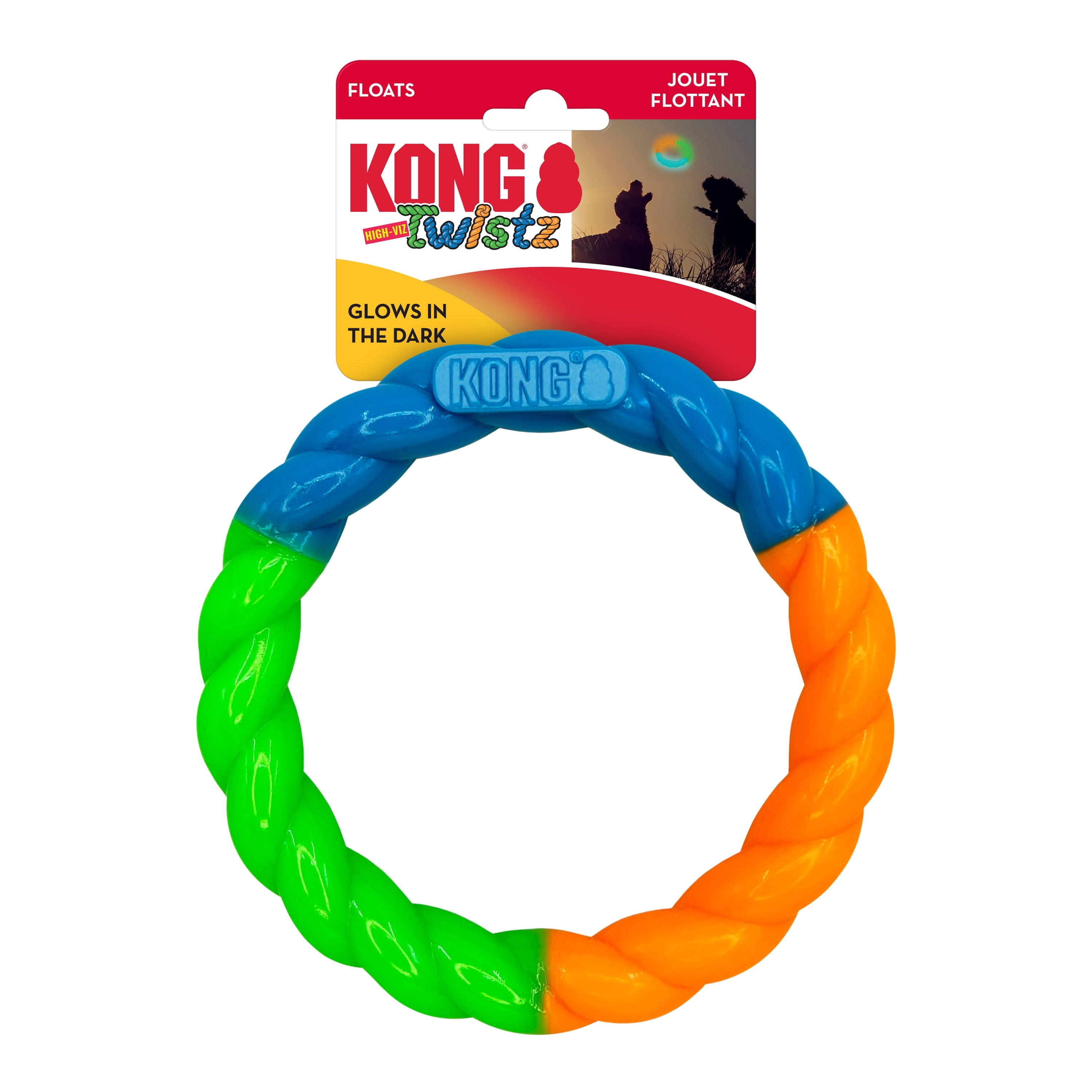 KONG® Twistz High Viz Durable Dog Toy - Glows in the Dark and Floats in Water, Small for Dogs up to 20lbs