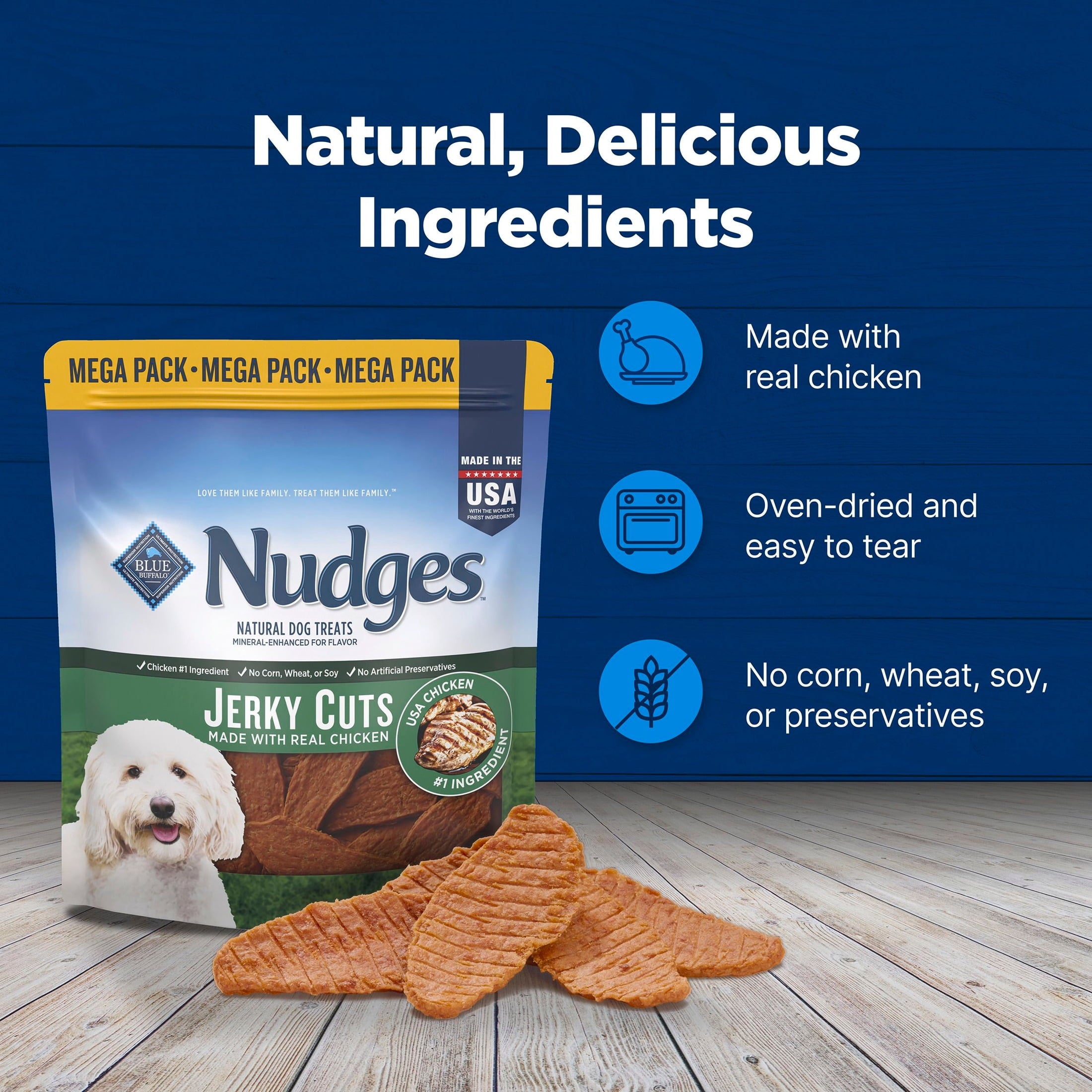 Blue Buffalo Nudges Jerky Cuts - Natural Dog Treats, Chicken Jerky, 44oz Bag