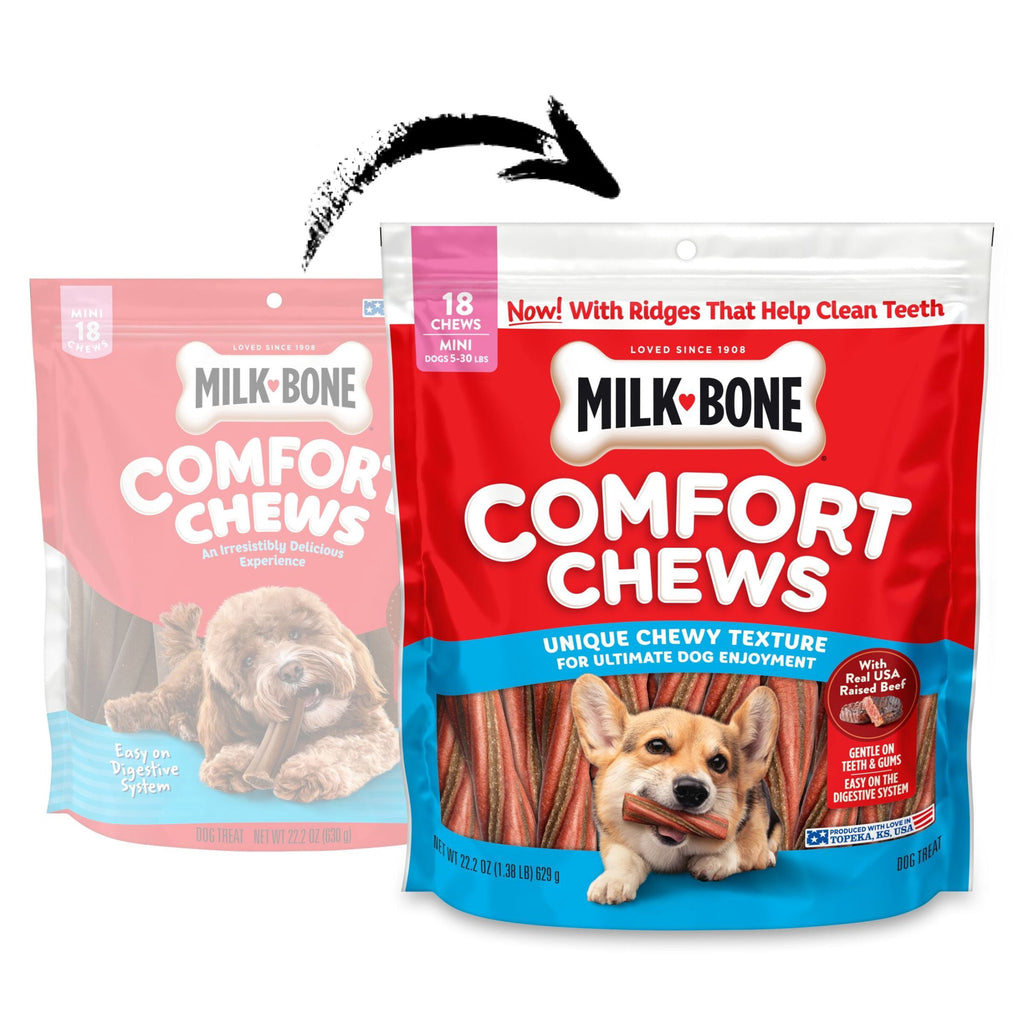 Milk Bone Comfort Chews - Mini Dog Chews with Unique Chewy Texture and Real Beef, 22.2 oz Bag (18 Chews)