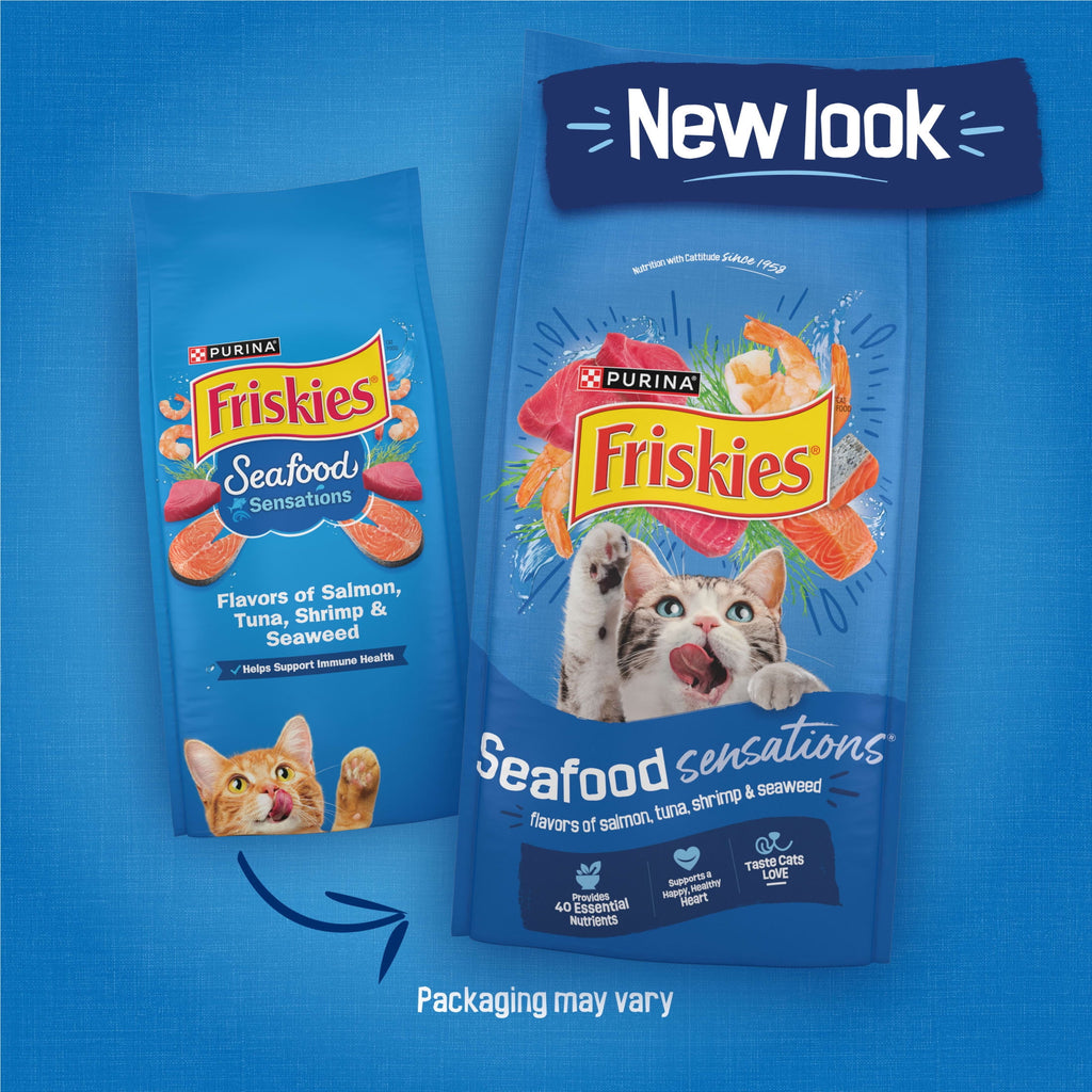 Purina Friskies Dry Cat Food Seafood Sensations with Salmon - Tuna, and Shrimp Flavors, 3.15 lb Bag