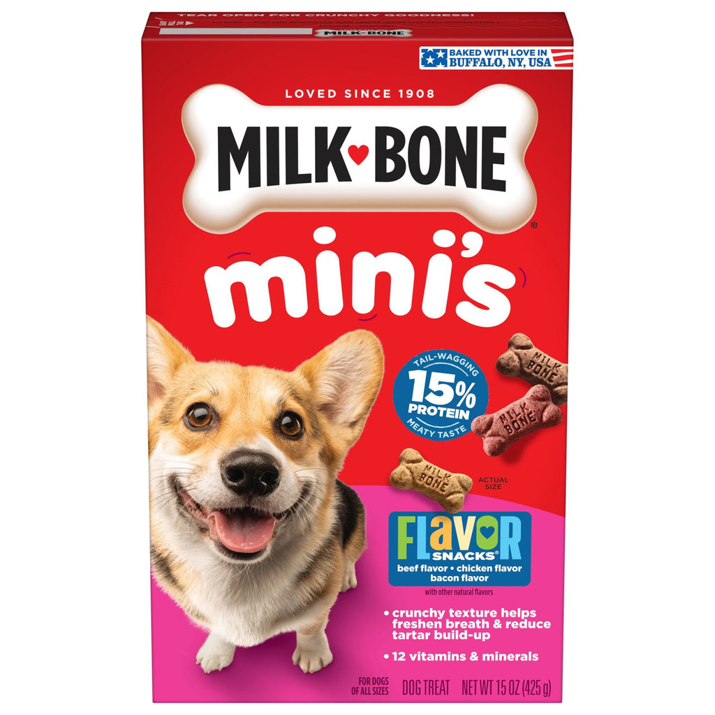 Milk Bone Flavor Snacks Mini’s Dog Biscuits - Flavored Crunchy Dog Treats, 15 oz Box