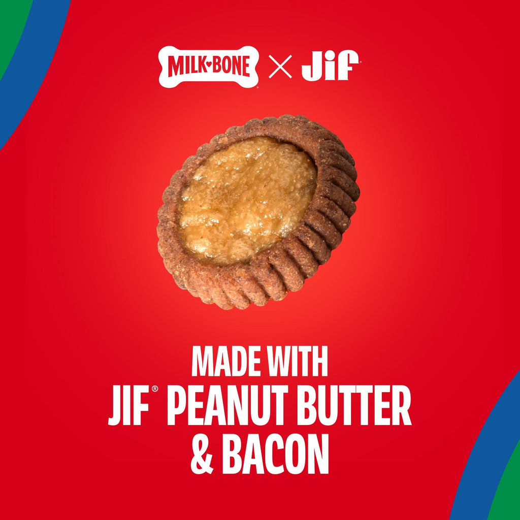 Milk Bone Peanut Buttery Cups - Filled Soft Dog Treats With Jif Peanut Butter & Real Bacon, 4.5 oz Bags