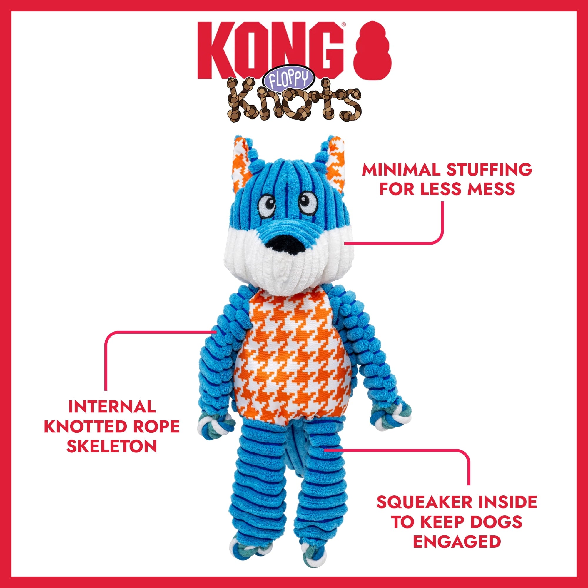 KONG® Floppy Knots Squeaker Dog Toy - Fox, Medium/Large