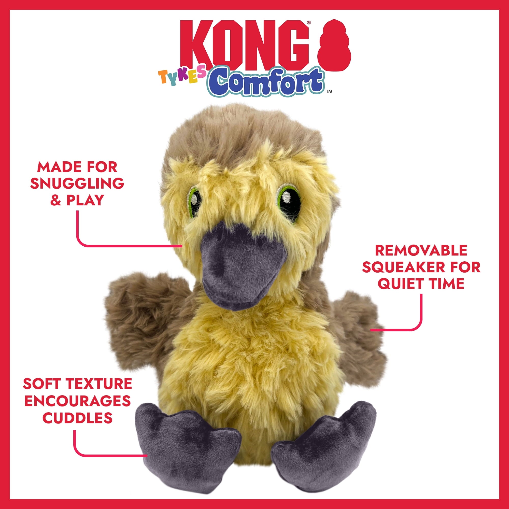 KONG® Comfort Tykes Fluffy Dog Toy - Removable Squeaker, Gosling, Small