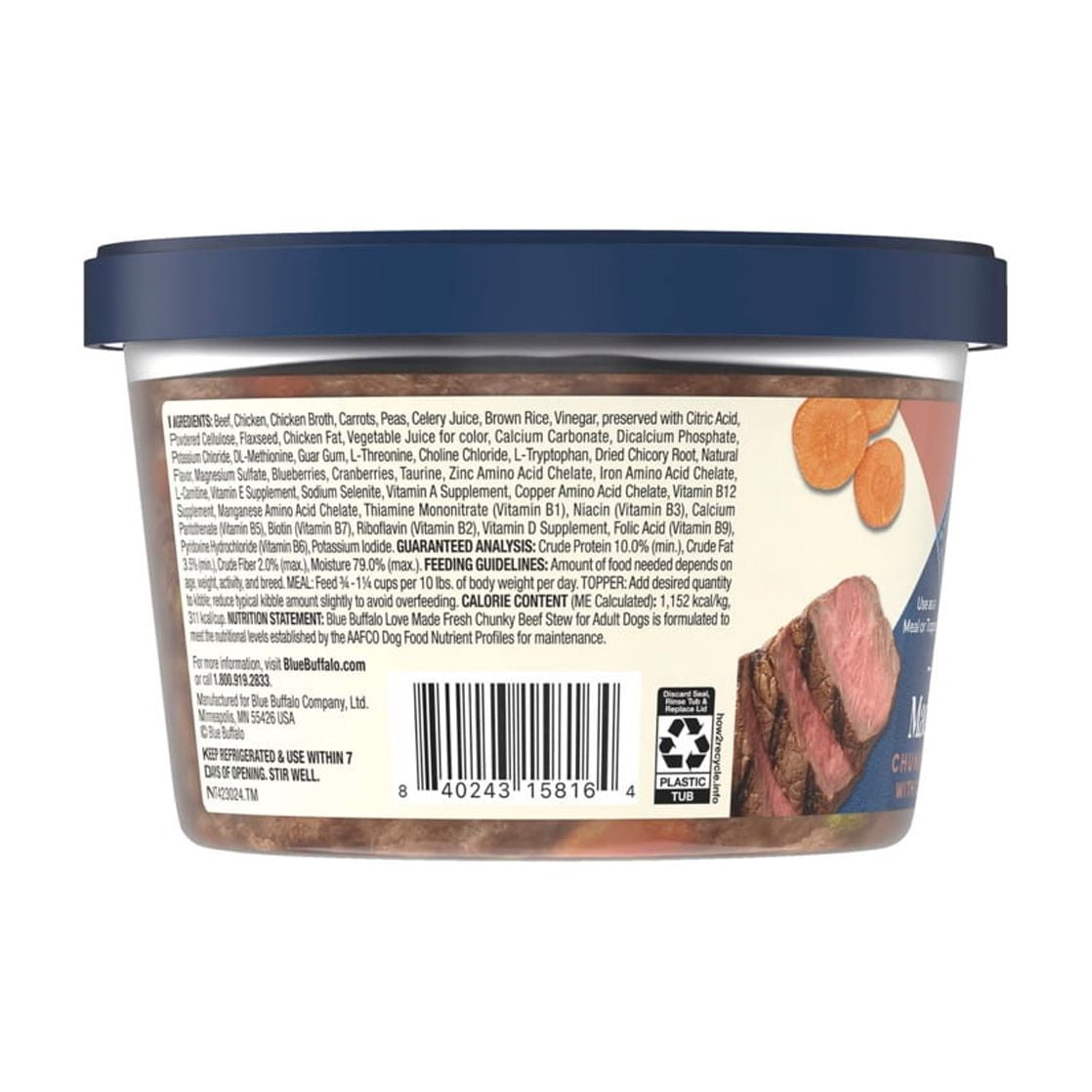 Blue Buffalo Love Made Fresh Dog Food - Refrigerated, Chunky Beef Stew, 1-lb Tub - 2-Pack