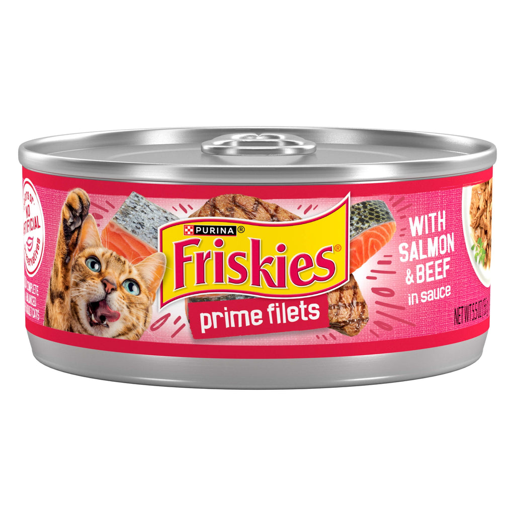 Purina Friskies Prime Filets - Salmon and Beef in Sauce, Wet Cat Food, 5.5 oz Can - 6-Pack