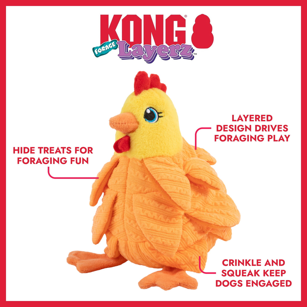 KONG® Layerz Forage Crackle and Squeaker Dog Toy - Hen, Medium