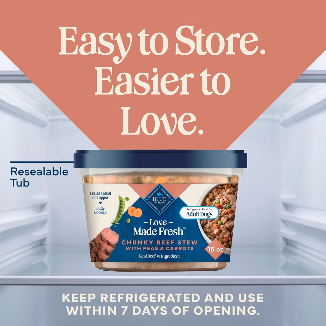 Blue Buffalo Love Made Fresh Dog Food - Refrigerated, Chunky Beef Stew, 1-lb Tub - 6-Pack