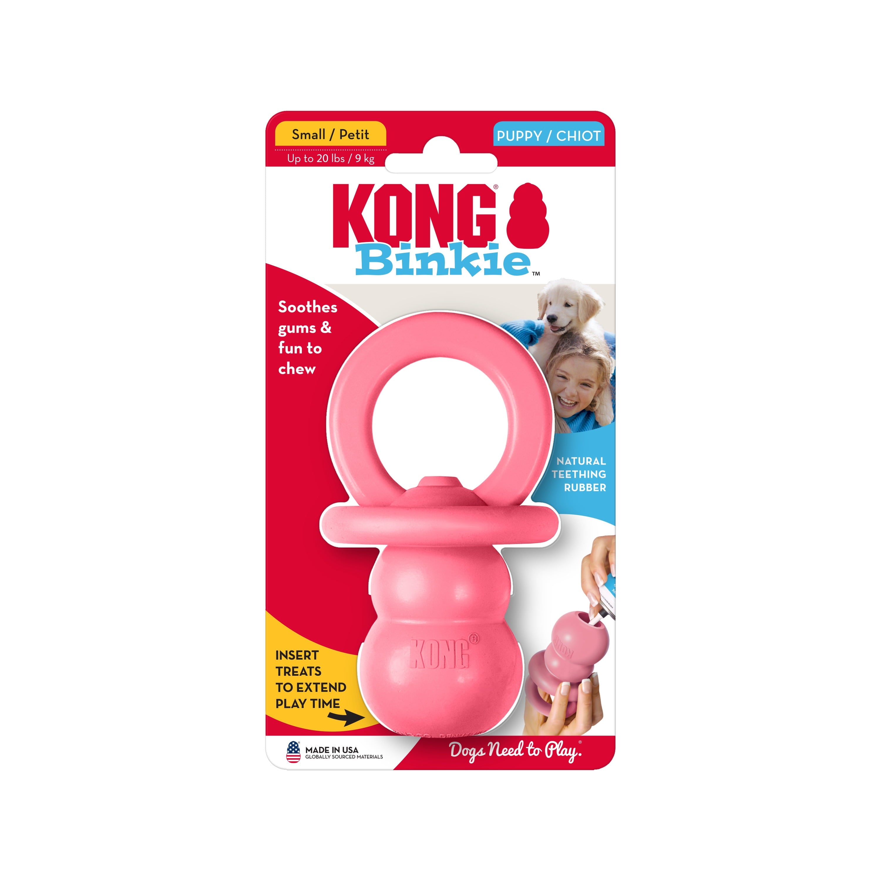 KONG® Puppy Binkie Stuffable Dog Toy - Pink, Small for Beginner Chewers