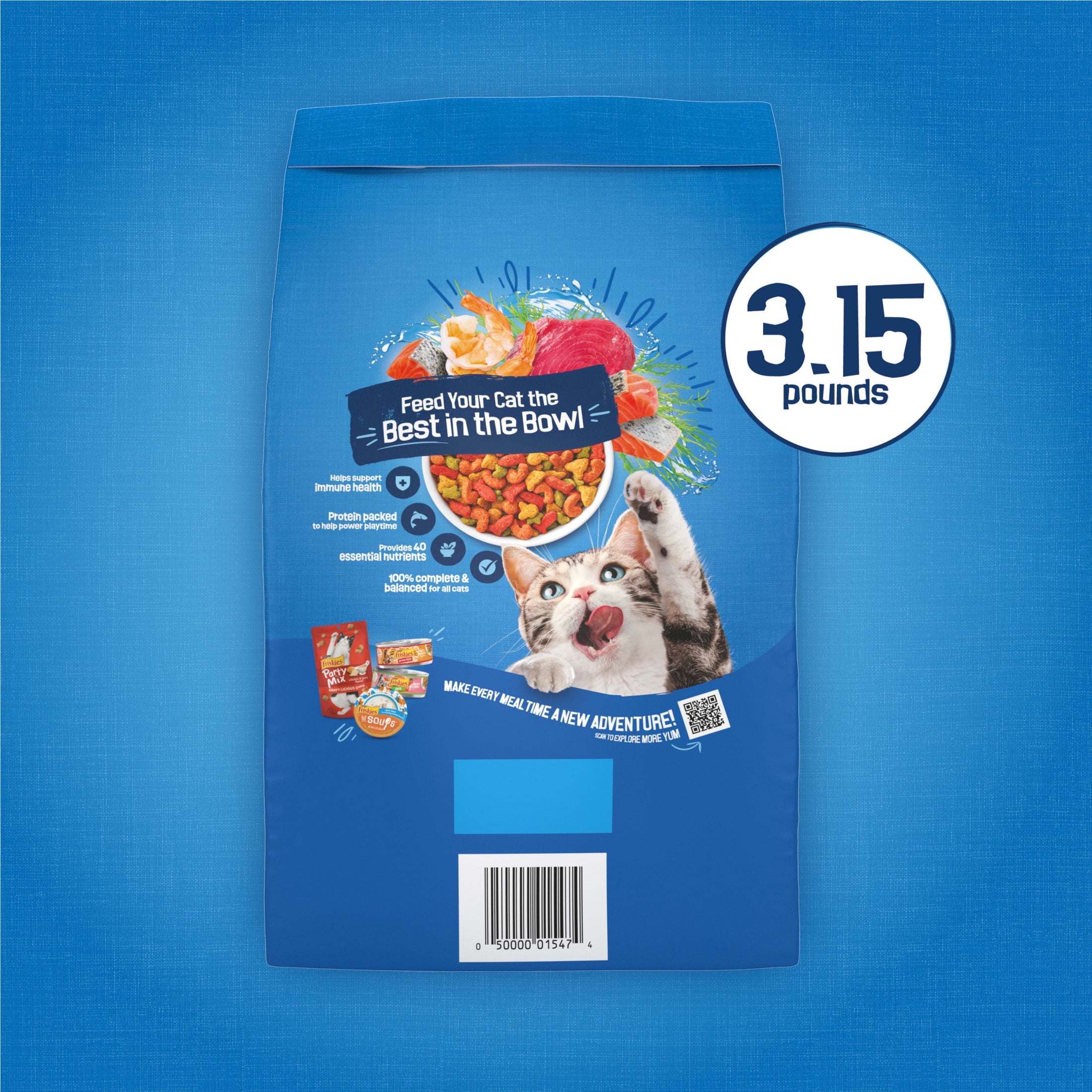 Purina Friskies Dry Cat Food Seafood Sensations with Salmon - Tuna, and Shrimp Flavors, 3.15 lb Bag
