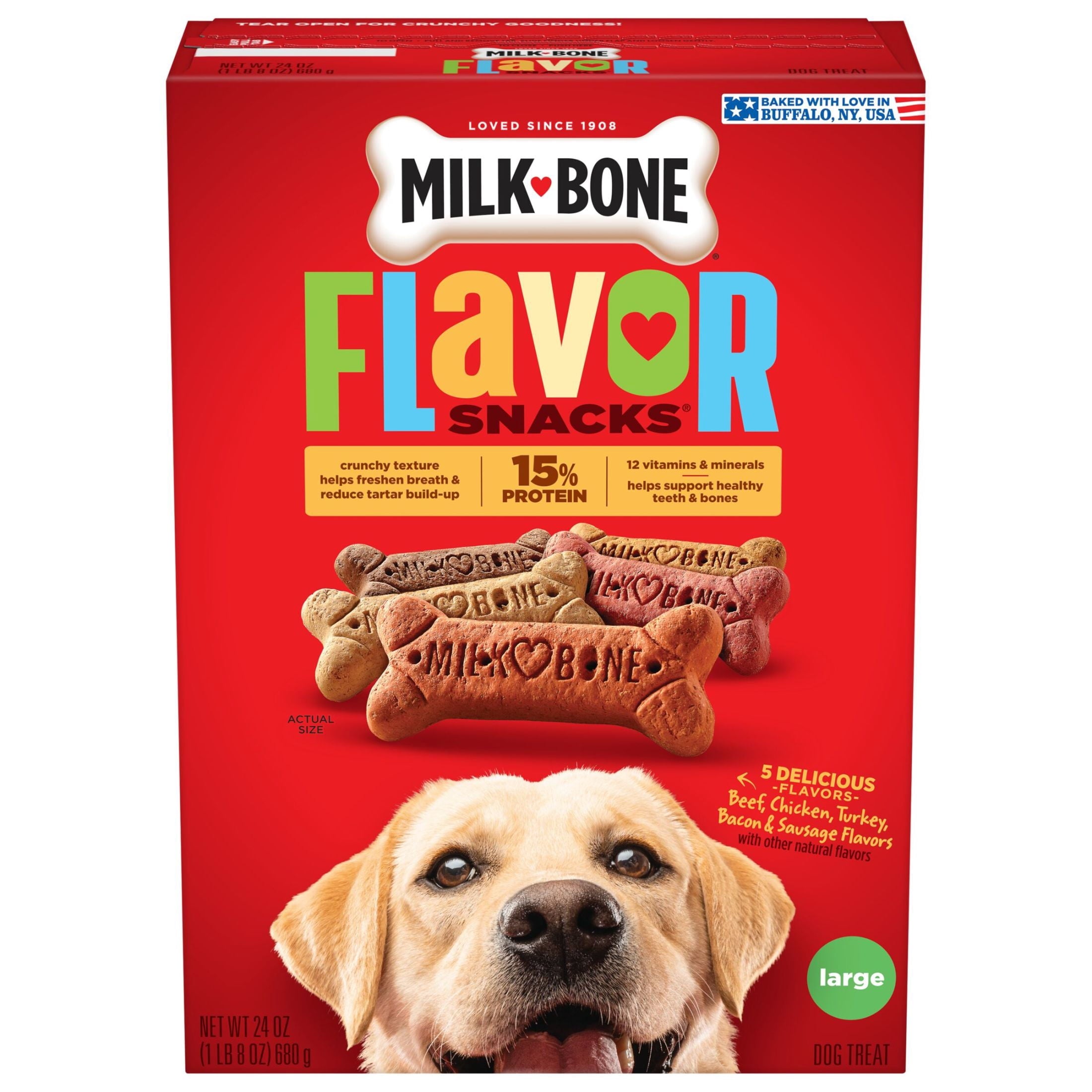 Milk Bone Flavor Snacks Large Dog Biscuits - Flavored Crunchy Dog Treats, 24 oz Box