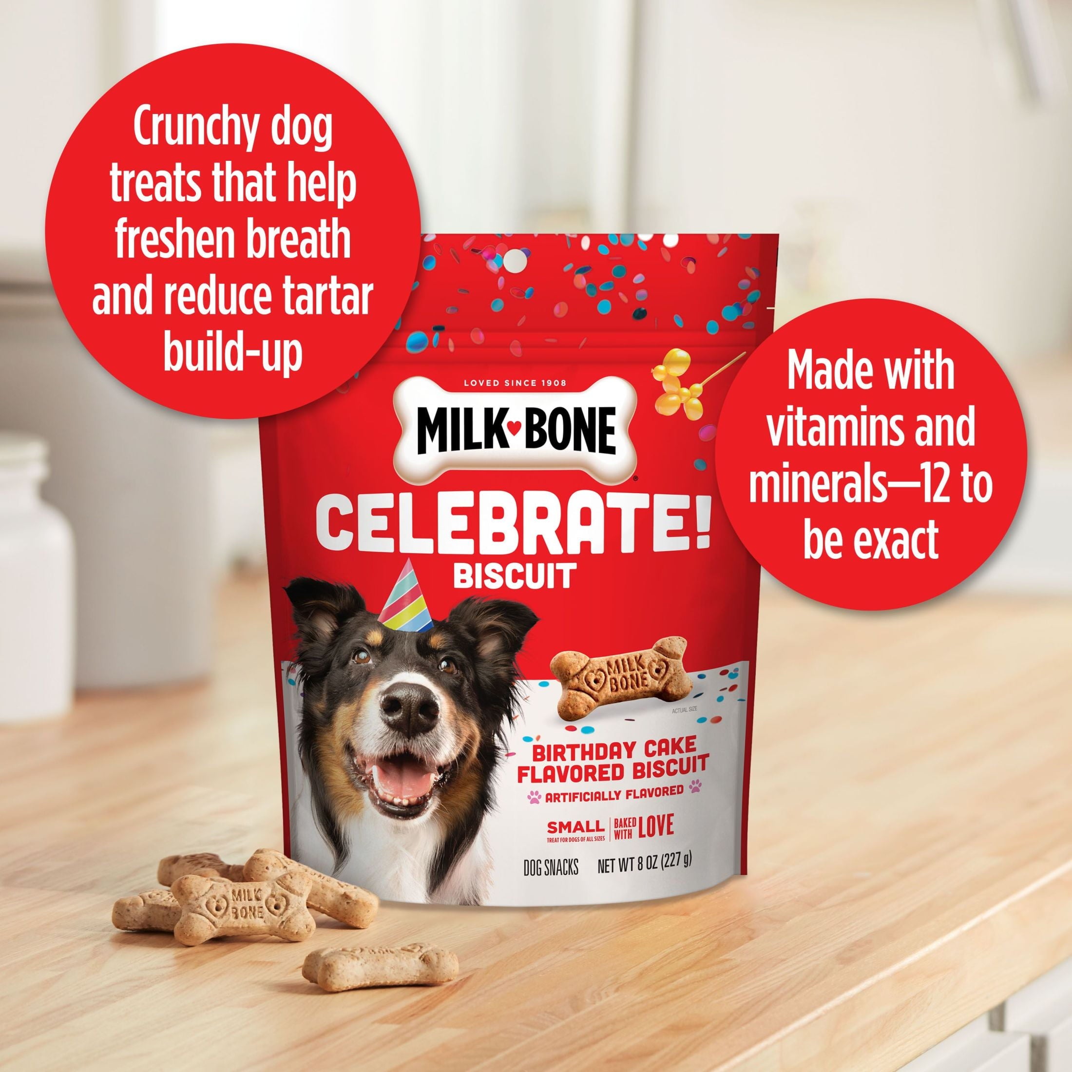 Milk Bone CELEBRATE Birthday Cake Artificially Flavored Biscuits - Small Dog Treats, 8 oz Bag - 2-Pack
