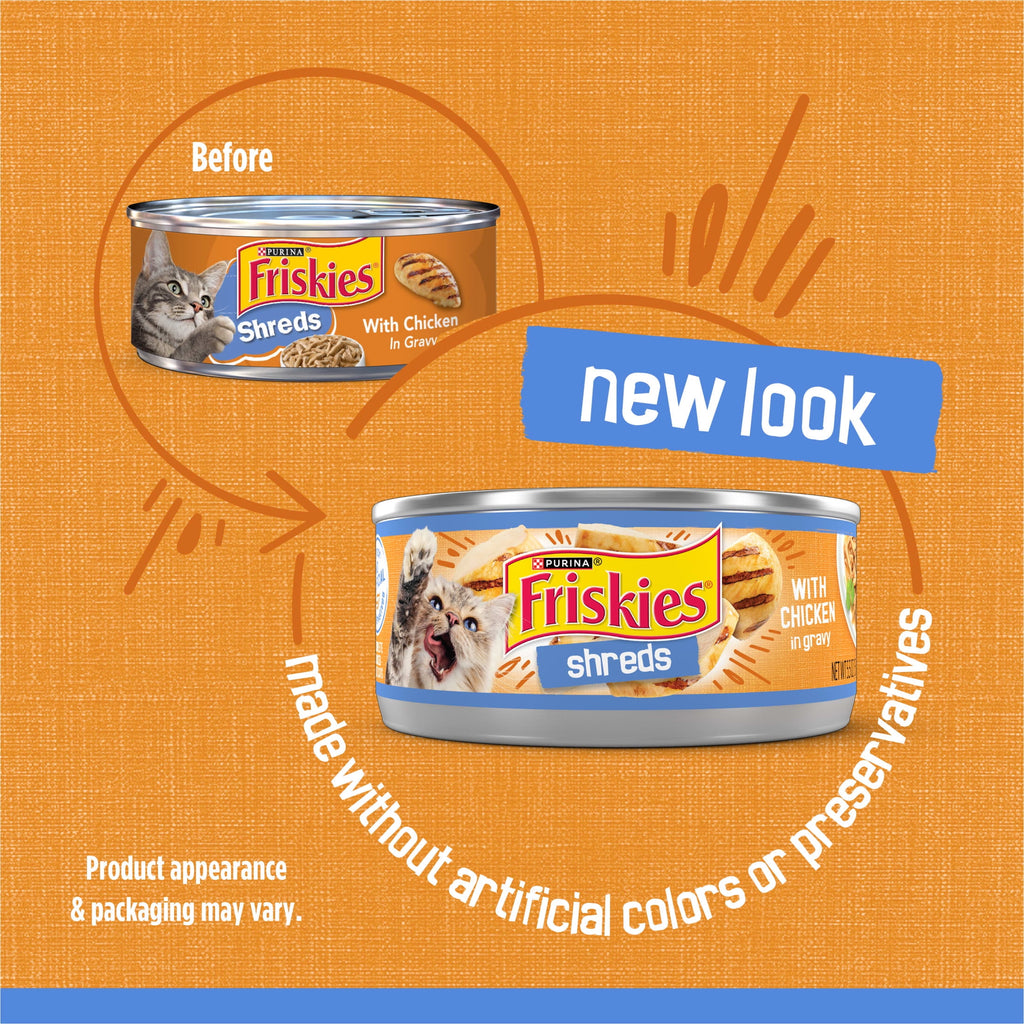 Purina Friskies Shreds - Chicken in Gravy, Wet Cat Food, 5.5 oz Can - 12-Pack