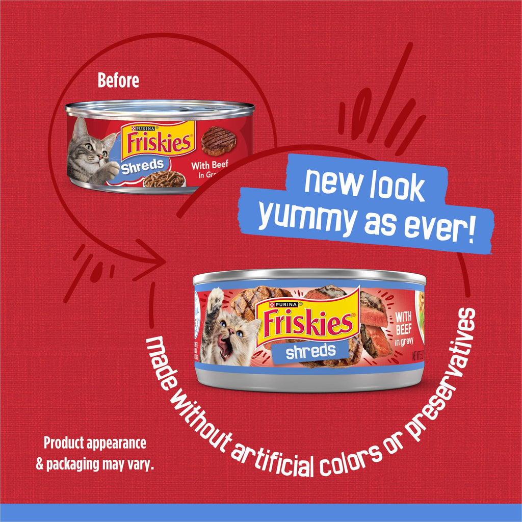Purina Friskies Shreds - Beef in Gravy, Wet Cat Food, 5.5 oz Can - 6-Pack