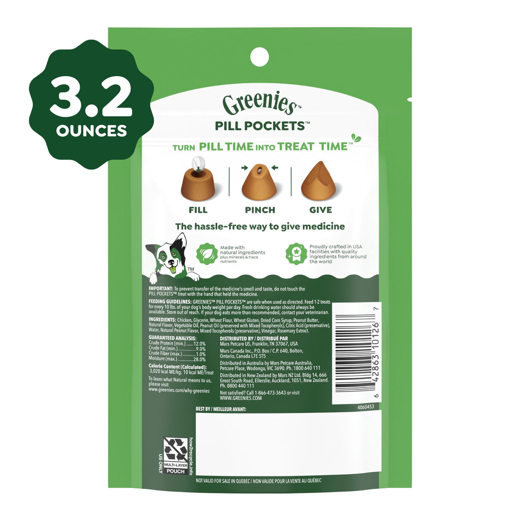 Greenies Pill Pockets Peanut Butter Flavor Small Size Dog Treats - 3.2 oz Pouch